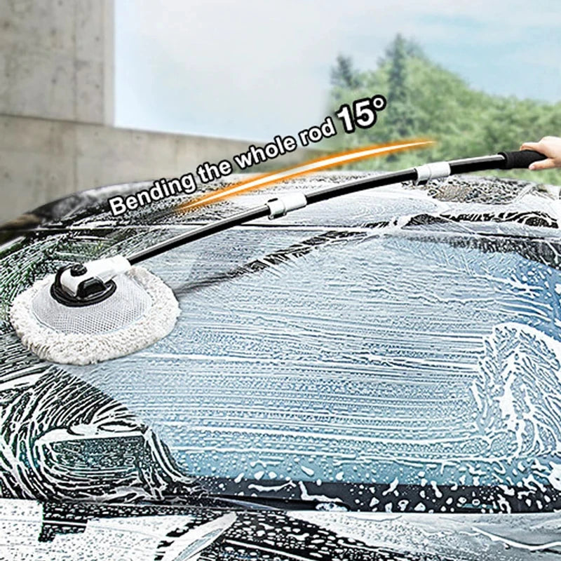 ReachMop curved 15-degree pole reaching across the car roof